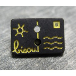 Bouton carte postale bisou noir jaune 13mm 