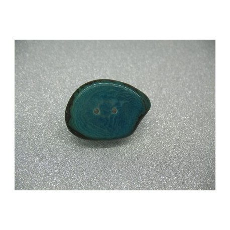 Bouton corozo forme écorce turquoise 36mm