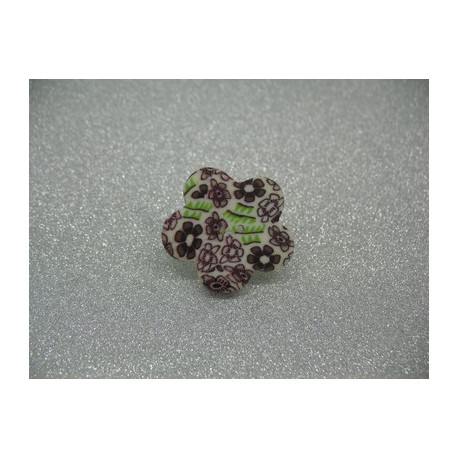 Bouton pate fimo fleur violet 32mm