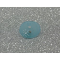 Bouton ovale soleil semi translucide turquoise 15mm
