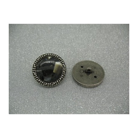 Bouton métal vieil argent mosaïque anthracite 30mm