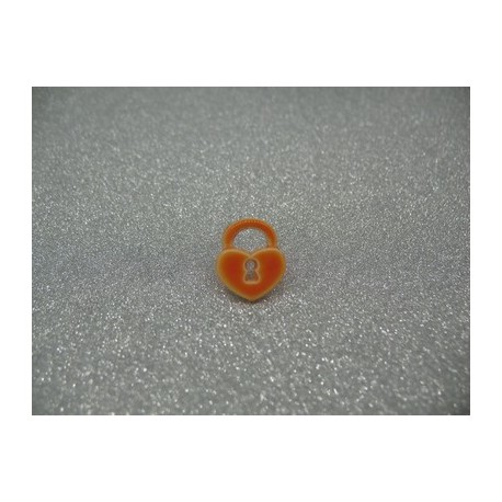 Bouton cadenas coeur orange verni émaillé 15mm