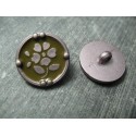 Bouton fleur 8 émaillé verni mauve vert 18mm