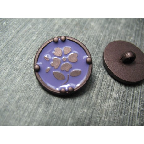 Bouton fleur 13 émaillé verni marron violet 18mm