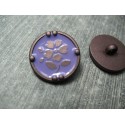 Bouton fleur 13 émaillé verni marron violet 18mm