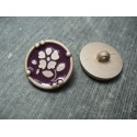 Bouton fleur 9 émaillé verni beige violet 18mm
