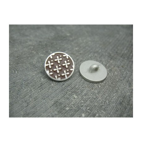 Bouton croix médiéval marron argent 15mm