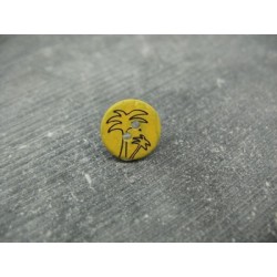 Bouton coco gravé palmier jaune 13mm