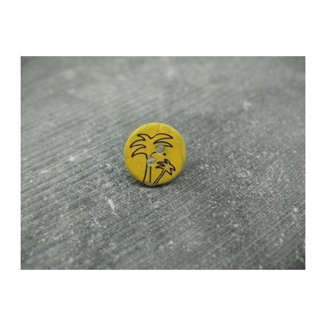 Bouton coco gravé palmier jaune 13mm