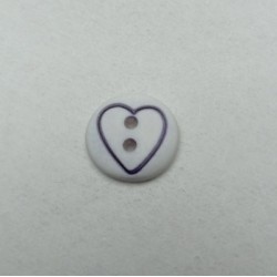 Bouton coeur blanc grave bleu marine 12mm