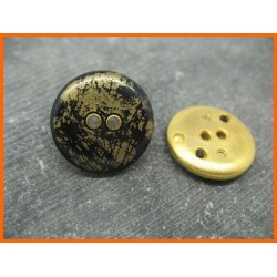 Bouton métallisé noir vieil or base dorée 22mm