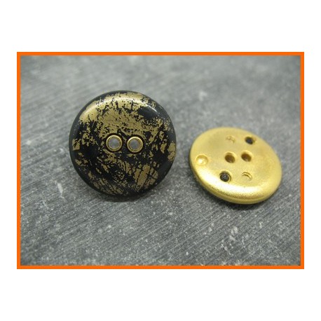 Bouton métallisé noir vieil or base dorée 22mm