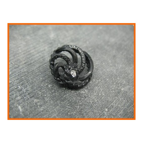 Bouton métal strass noir 23mm