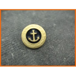 Bouton ancre métallisé émaillé or marine 18mm