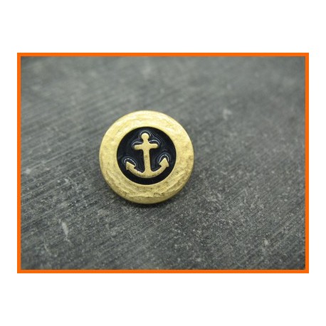 Bouton ancre métallisé émaillé or marine 18mm