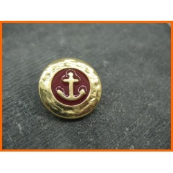 Bouton ancre métallisé émaillé or rubis 23mm