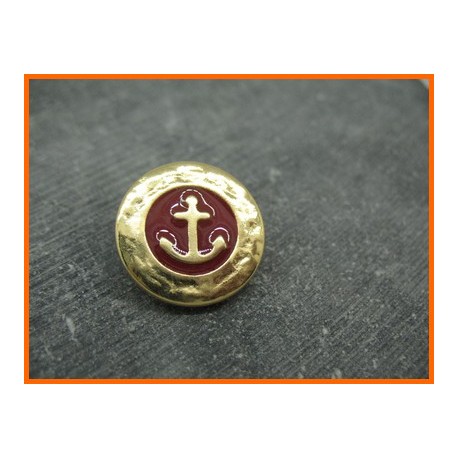 Bouton ancre métallisé émaillé or rubis 23mm