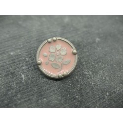 Bouton fleur 16 émaillé verni gris rose 18mm