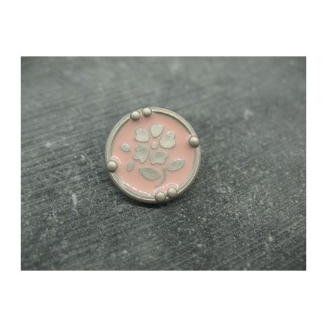 Bouton fleur 16 émaillé verni gris rose 18mm