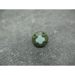 Bouton fleur 4 points bouteille turquoise 12mm
