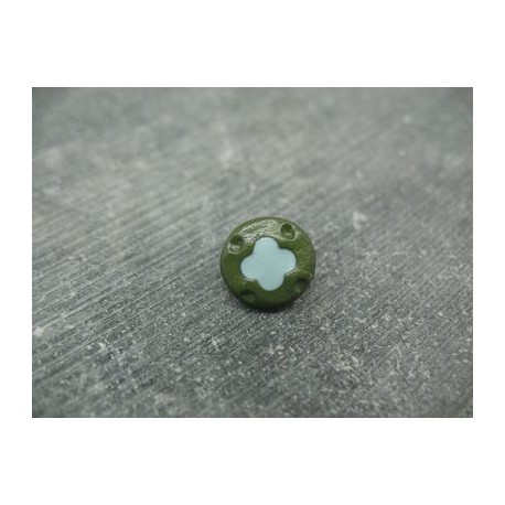 Bouton fleur 4 points bouteille turquoise 12mm