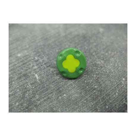 Bouton fleur 4 points vert jaune 12mm