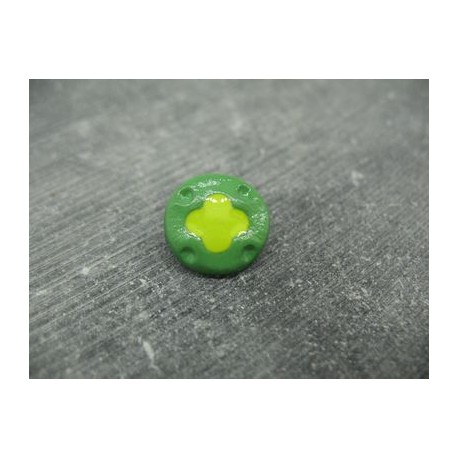 Bouton fleur 4 points vert jaune 15mm