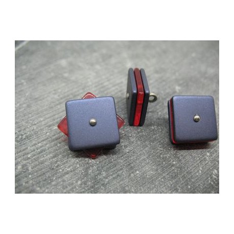Bouton carré 3 couches pivotantes bleu / rouge 21mm