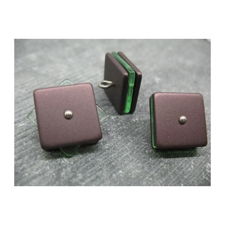 Bouton carré 3 couches pivotantes vieux rose / vert 21mm