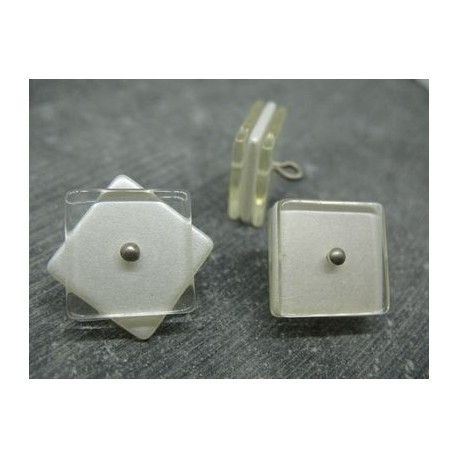 Bouton carré 3 couches pivotantes translucide / écru 21mm