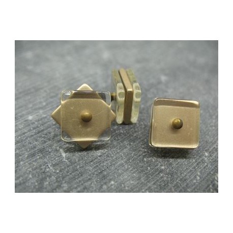 Bouton carré 3 couches pivotantes translucide / or 15mm