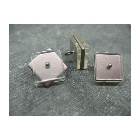 Bouton carré 3 couches pivotantes translucide / vieux rose 21mm