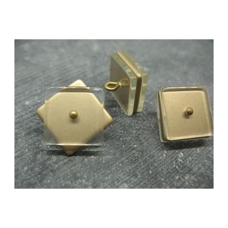 Bouton carré 3 couches pivotantes translucide / or 21mm