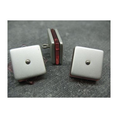 Bouton carré 3 couches pivotantes gris / rouge 21mm