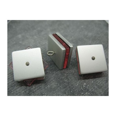 Bouton carré 3 couches pivotantes gris / rouge 28mm
