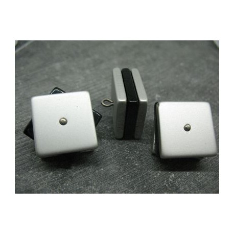 Bouton carré 3 couches pivotantes gris / verre fumé 28mm