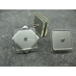 Bouton carré 3 couches pivotantes translucide / gris 21mm