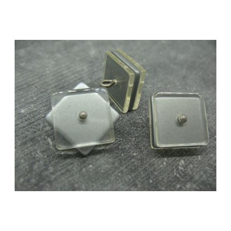 Bouton carré 3 couches pivotantes translucide / gris 21mm