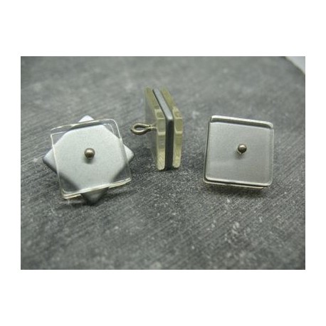 Bouton carré 3 couches pivotantes translucide / gris 15mm