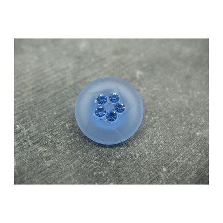 Bouton verre dépoli diamants bleus 18mm