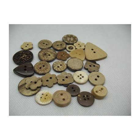 Lot 27 boutons bois et coco de 13 à 30mm