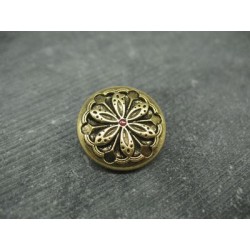 Bouton fleur edelweiss métallisé doré émaillé rouge 22mm
