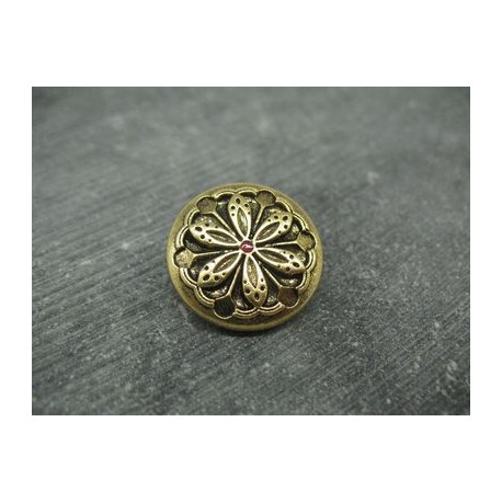 Bouton fleur edelweiss métallisé doré émaillé rouge 22mm