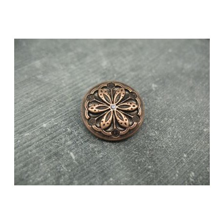Bouton fleur edelweiss métallisé cuivre  émaillé ciel 22mm