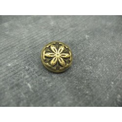 Bouton fleur edelweiss métallisé vieil or émaillé jaune 15mm