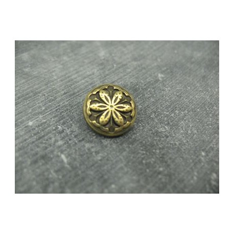 Bouton fleur edelweiss métallisé vieil or émaillé jaune 15mm