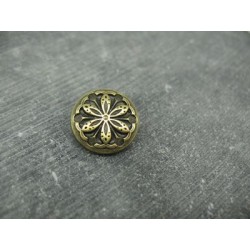 Bouton fleur edelweiss métallisé vieil or émaillé jaune 18mm