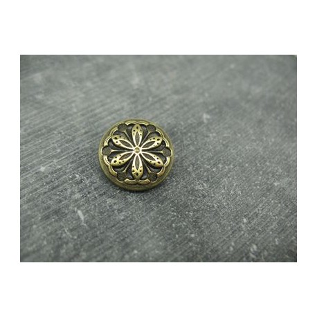 Bouton fleur edelweiss métallisé vieil or émaillé jaune 18mm