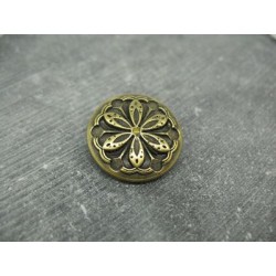 Bouton fleur edelweiss métallisé vieil or émaillé jaune 25mm