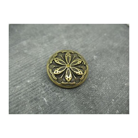 Bouton fleur edelweiss métallisé vieil or émaillé jaune 25mm